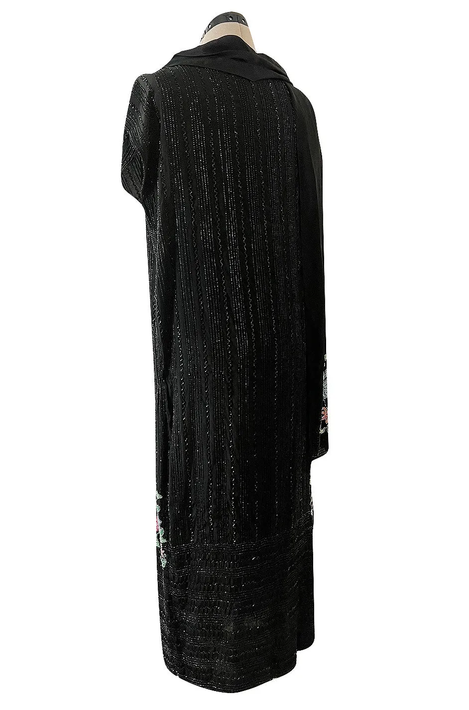 Incredible 1920s Densely Beaded Flapper Dress w Attached Floral Beaded Silk Panels