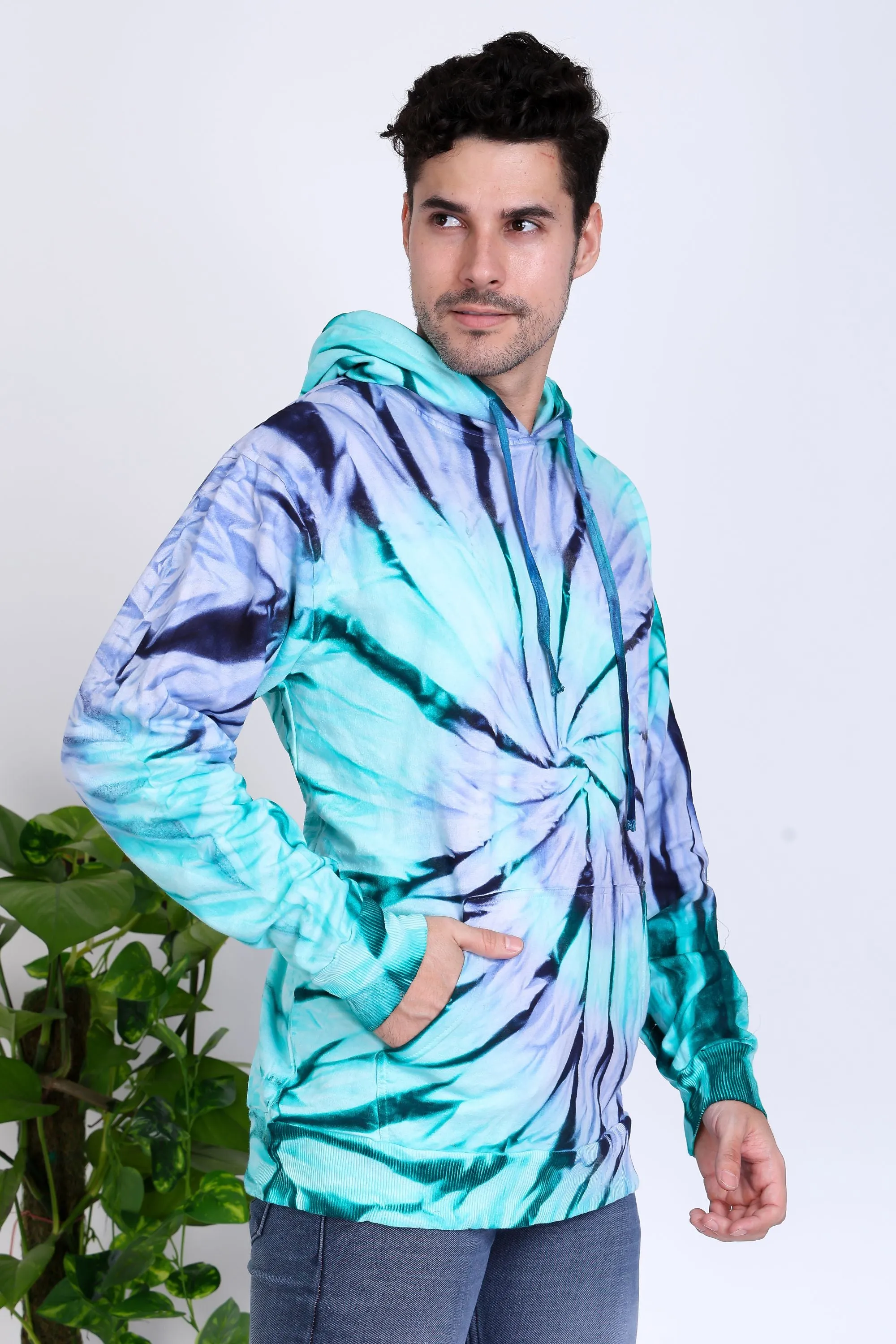 India Blue Men's Tye Dye Pullover Hoody