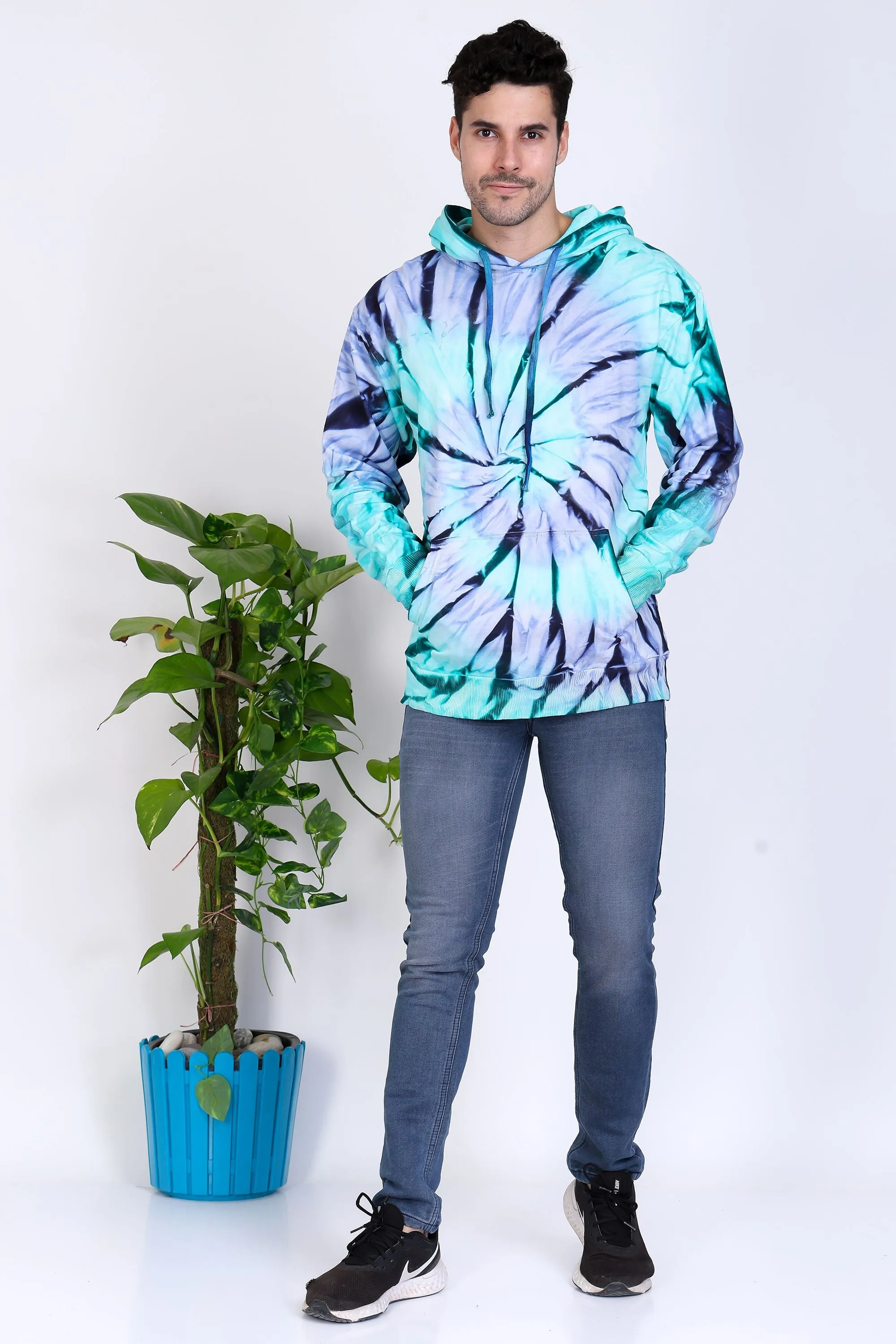 India Blue Men's Tye Dye Pullover Hoody