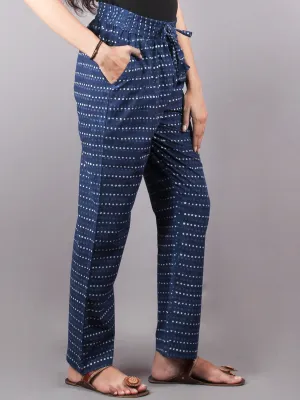 Indigo dotsHand Block Printed Elasticated Waist Trousers- T0317034