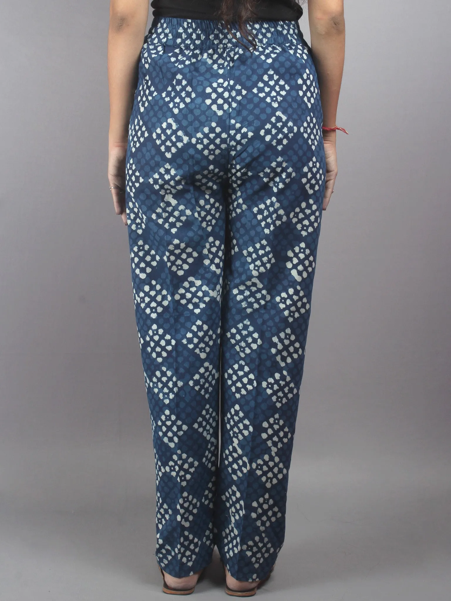 Indigo Hand Block Printed Elasticated Waist Trousers- T0317024