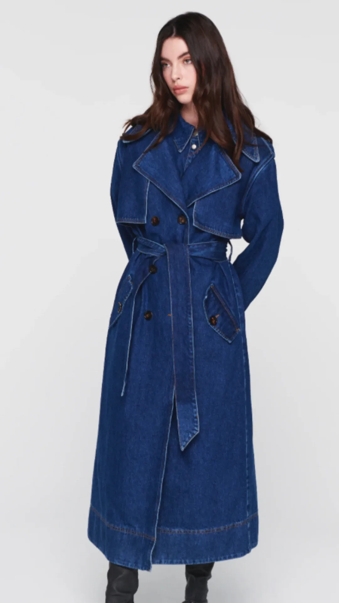 Jamison Mid Wash Denim Trench Coat by Aligne