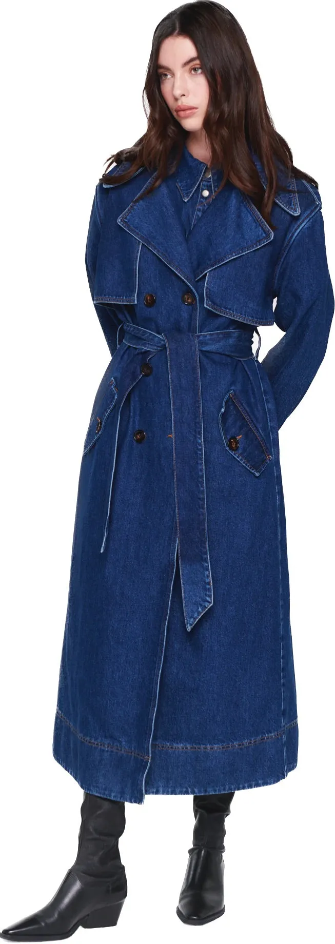 Jamison Mid Wash Denim Trench Coat by Aligne