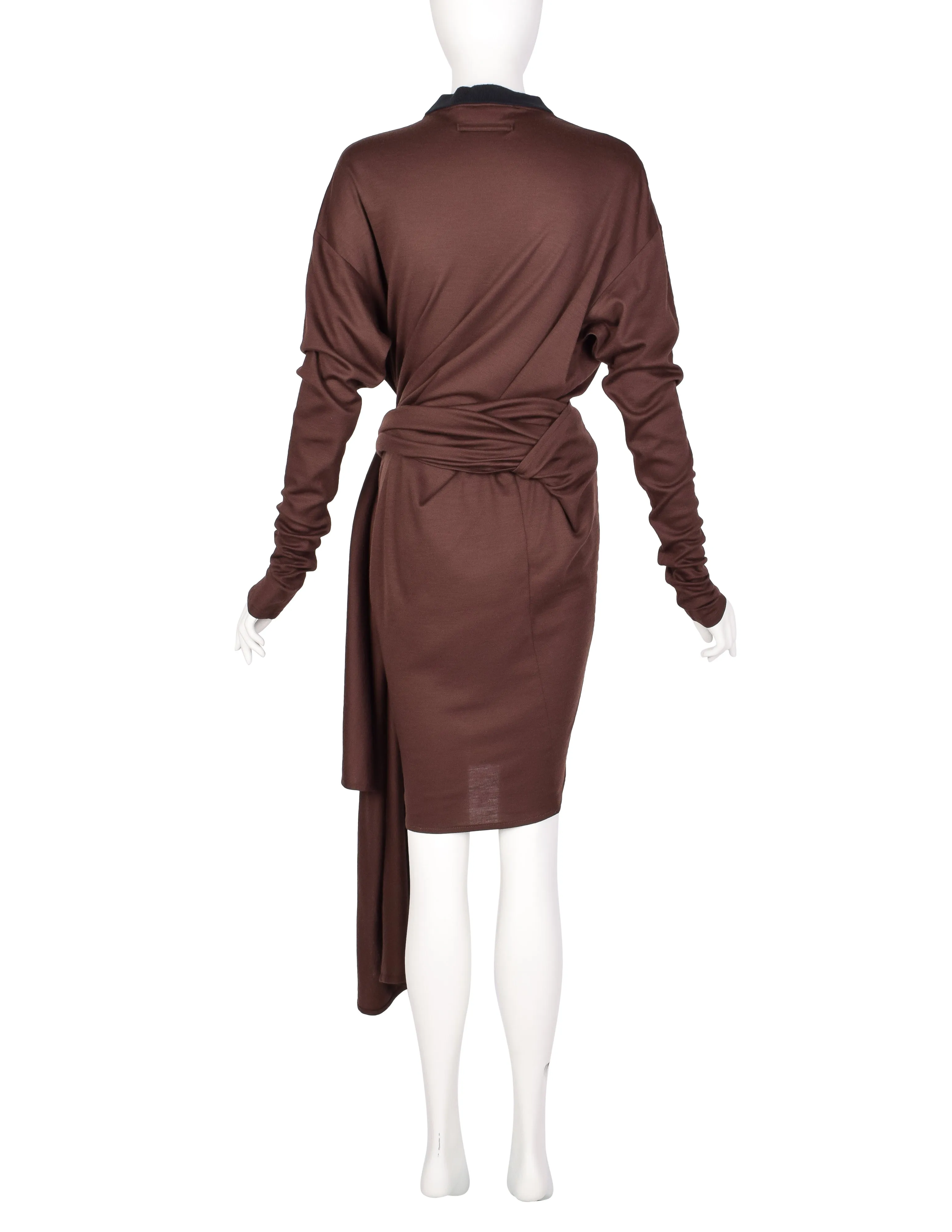 Jean Paul Gaultier Vintage AW 1984 Brown Jersey Versatile Wrap Shirt Dress