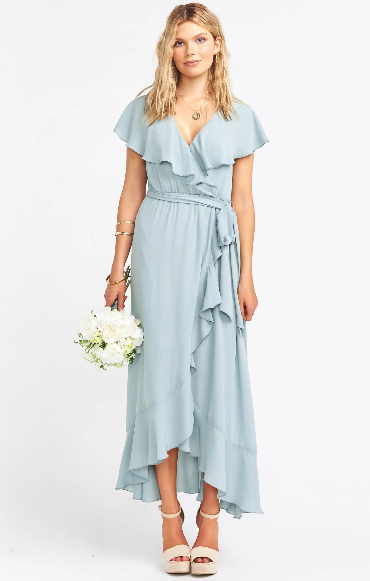 Jess Ruffle Midi Dress ~ Silver Sage Crisp