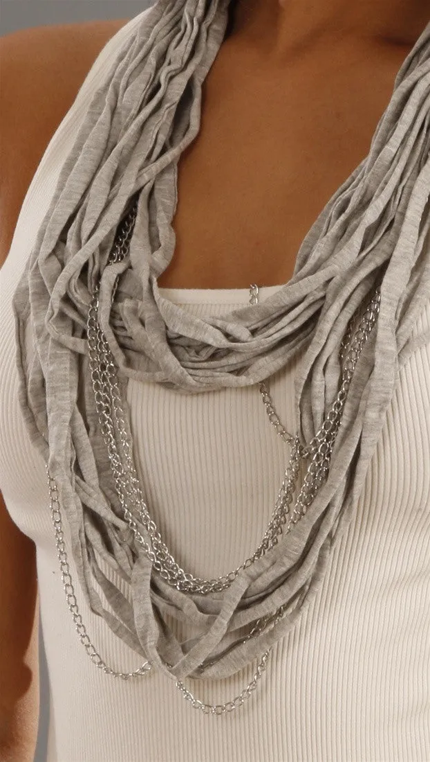 Jessyka Robyn Thin Infinity Scarf Chain Necklace in Grey