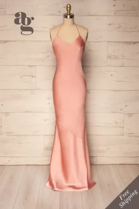 Jude Blush | Backless Silky Halter Dress