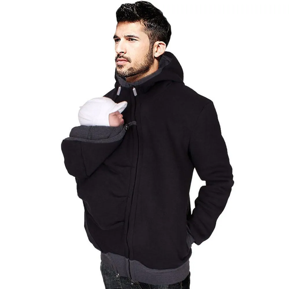 Kangaroo Men Dad Baby Carrier Coat Hoodie Jacket Hooded Sweater