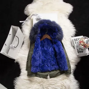 Kids Green Parka - Blue Fur