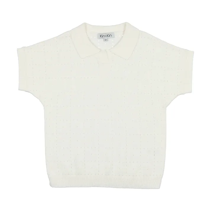 Kin and Kin White Knit Polo Sweater