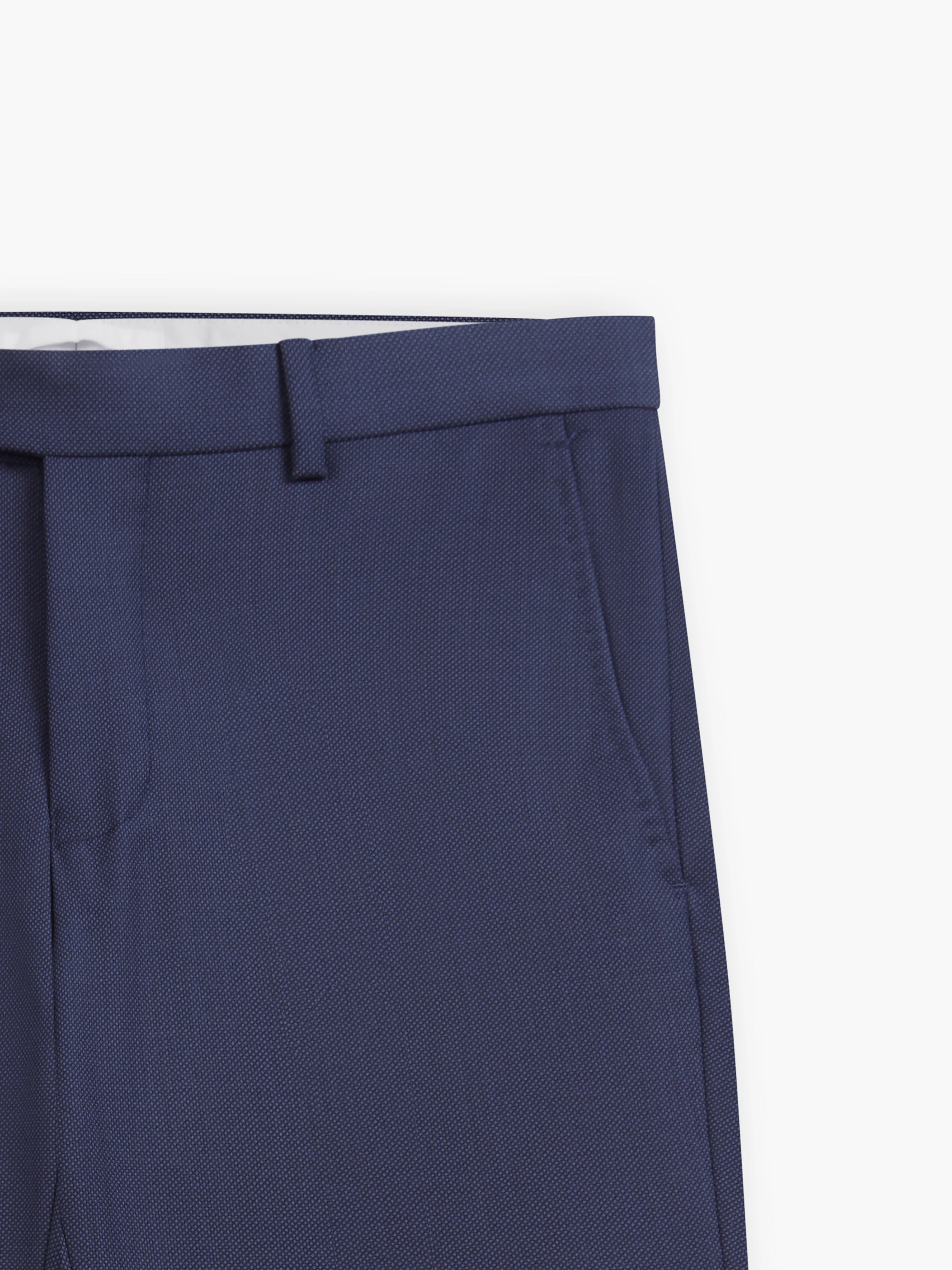 Knight Blue Birdseye Flat Front Trousers