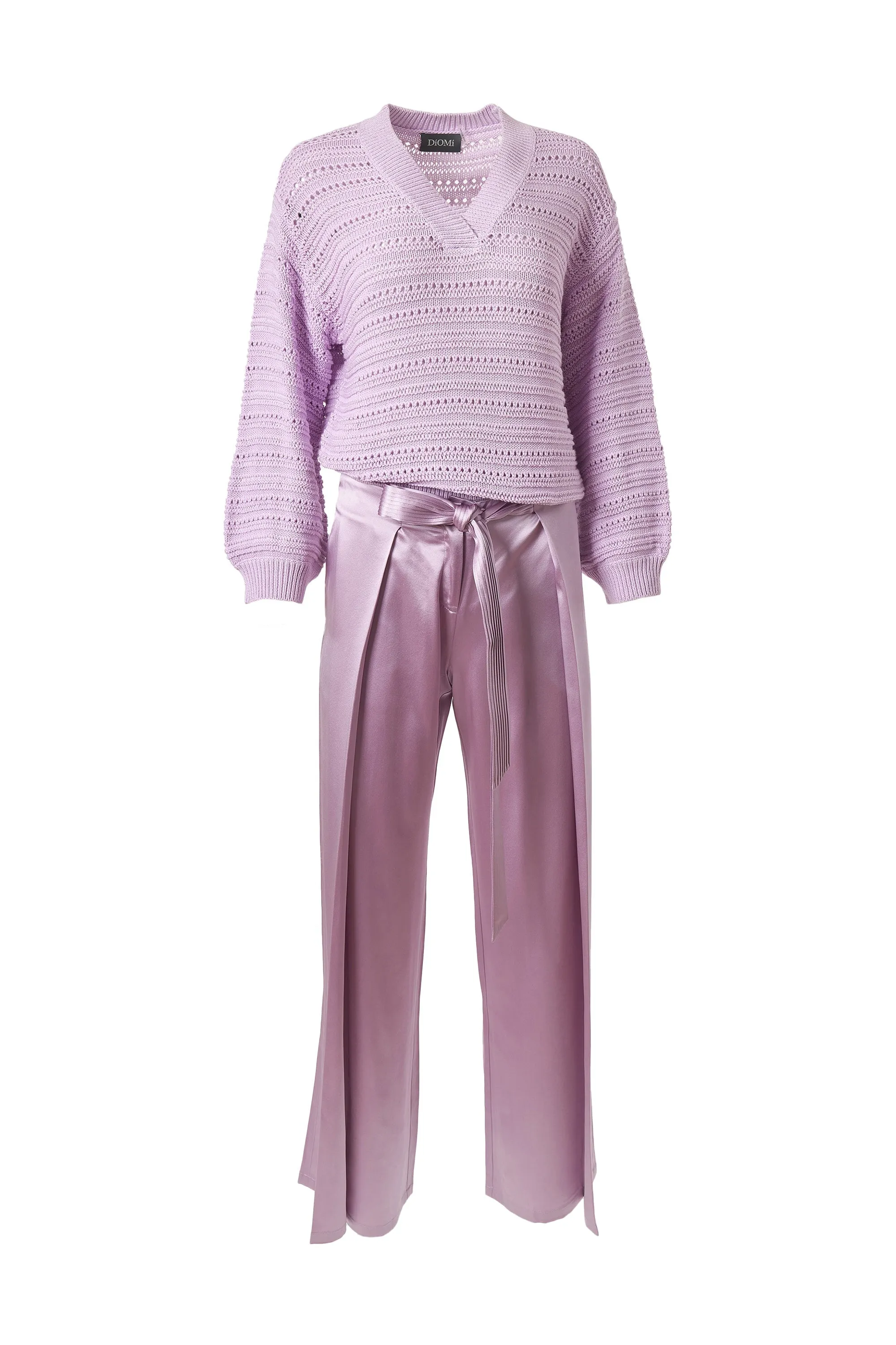 Knitted V Neck Sweater in Snow Lilac