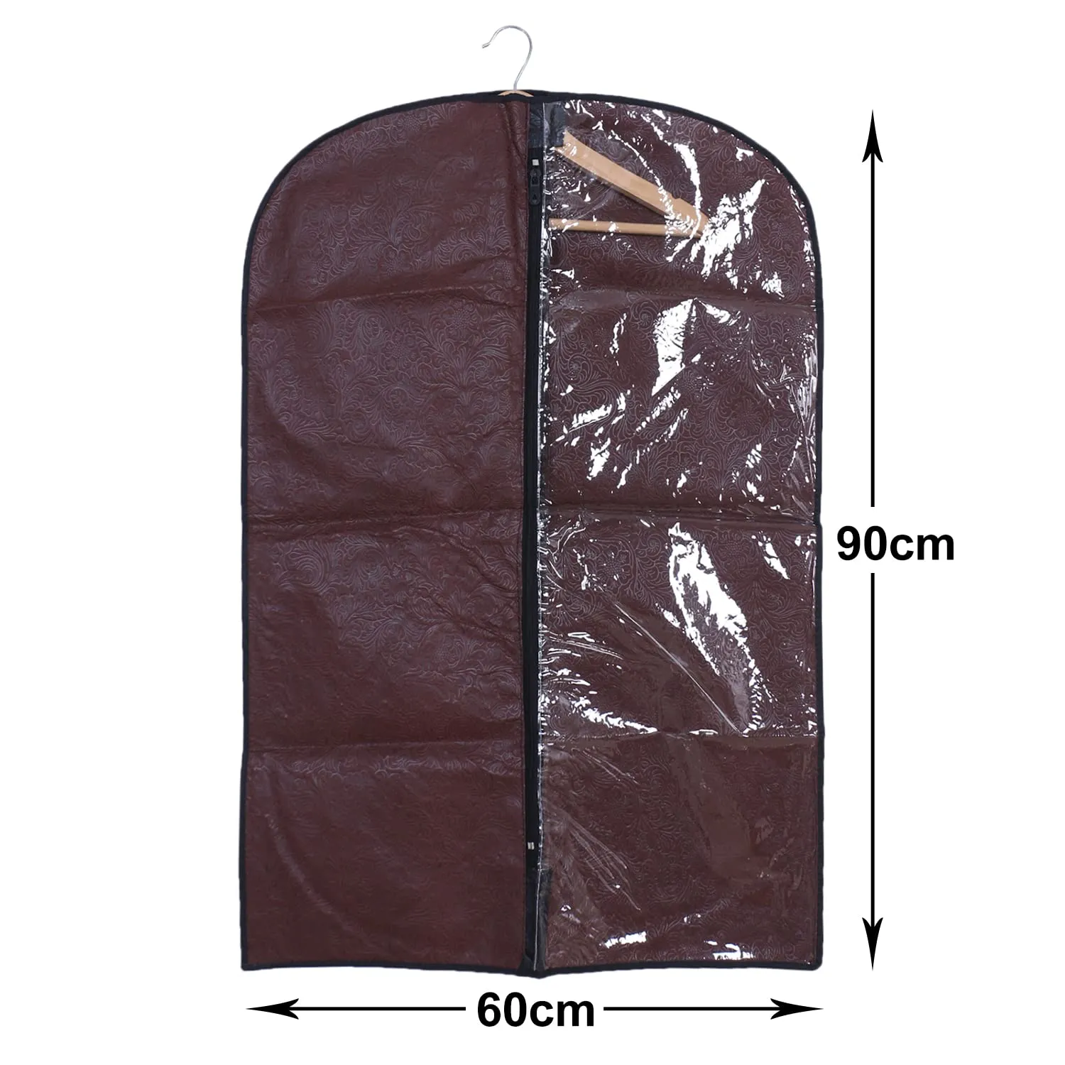 Kuber Industries Embossed Coat Cover|Non Woven Foldable Hanging Blazer Cover|Half Transparent Wardrobe Organizer (Brown)