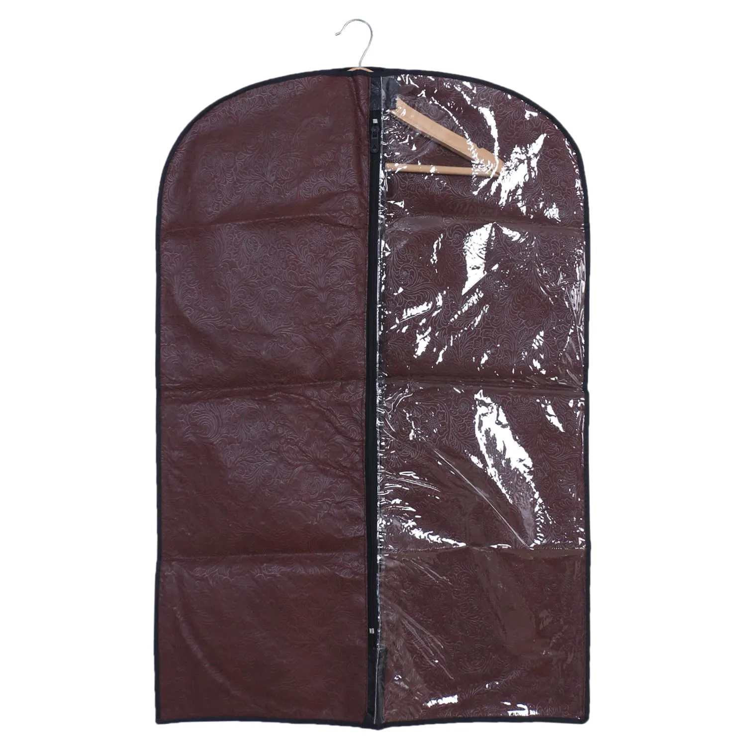 Kuber Industries Embossed Coat Cover|Non Woven Foldable Hanging Blazer Cover|Half Transparent Wardrobe Organizer (Brown)