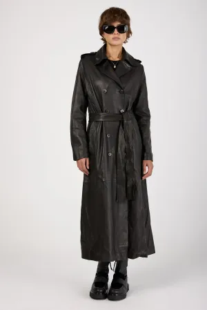 Lamb Leather Trench Coat in Black