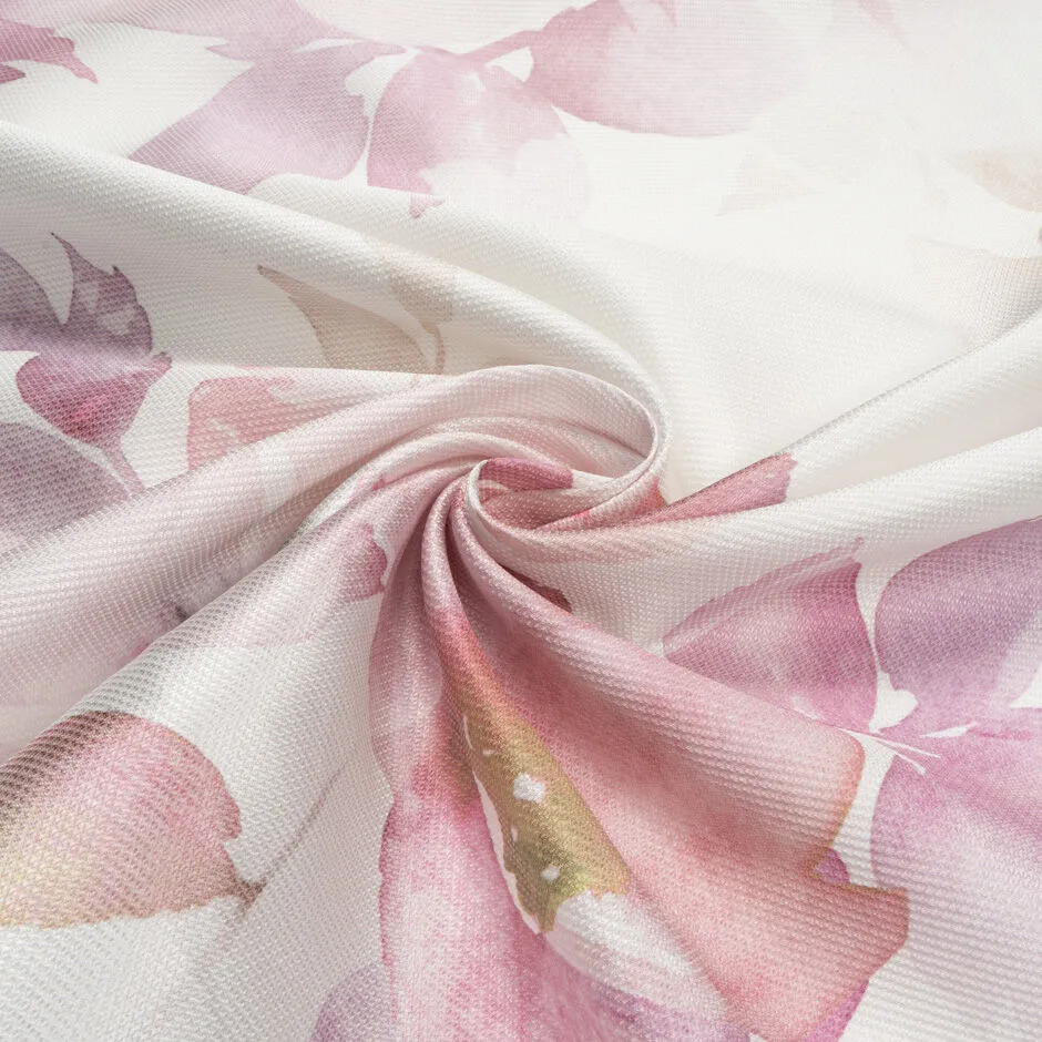 Large Pastel Pink Floral Printed White Mikado