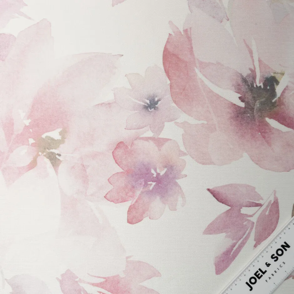 Large Pastel Pink Floral Printed White Mikado