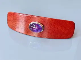 Large Pink Ivory Amethyst Silver Gemstone barrette, Unique Amethyst Gemstone Barrette