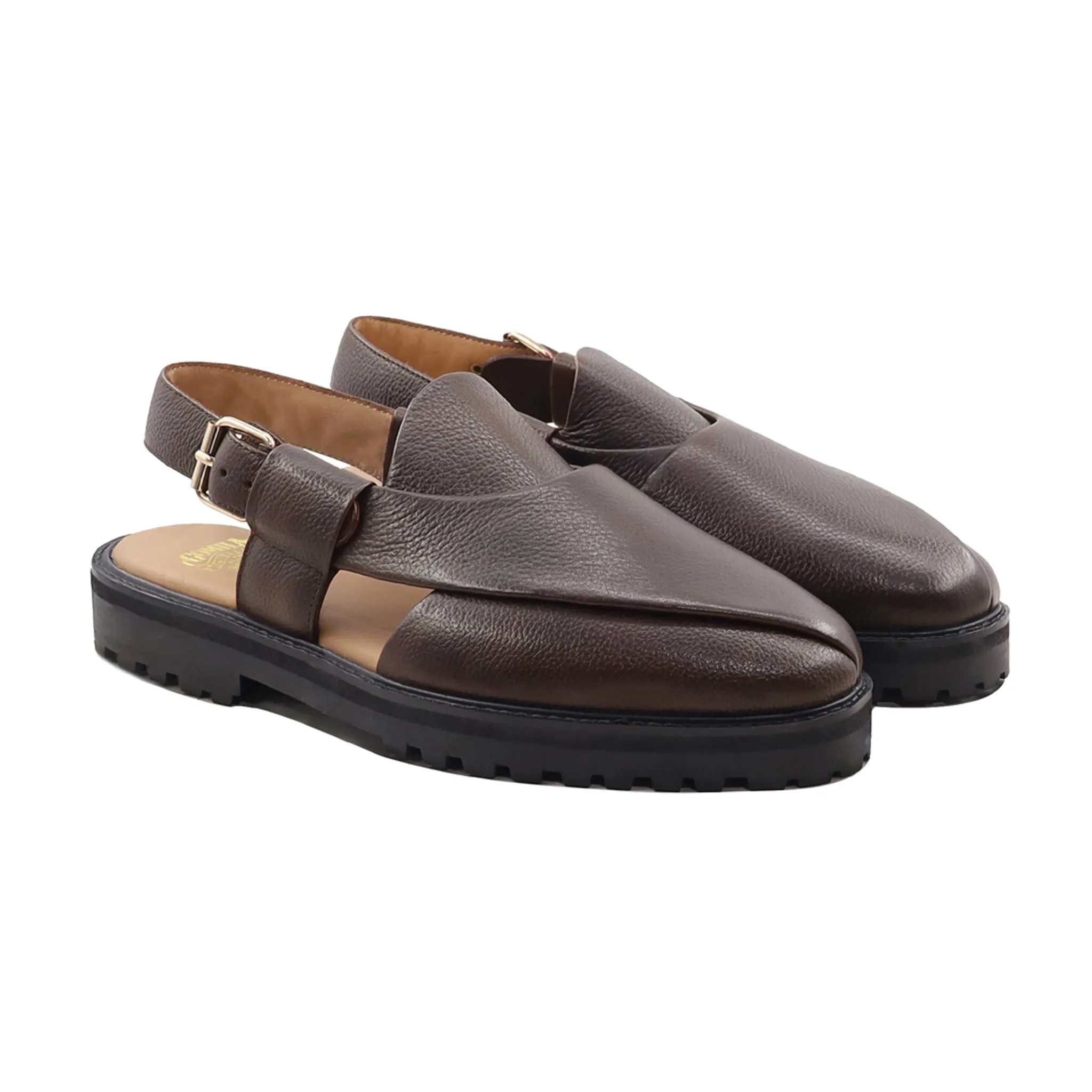 Leuven - Men's Dark Brown Pebble Grain Leather Sandal