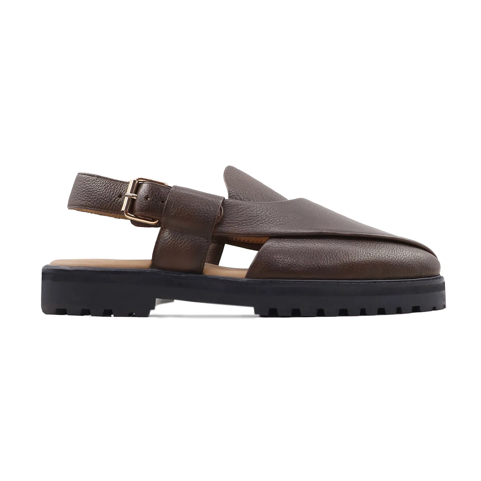 Leuven - Men's Dark Brown Pebble Grain Leather Sandal