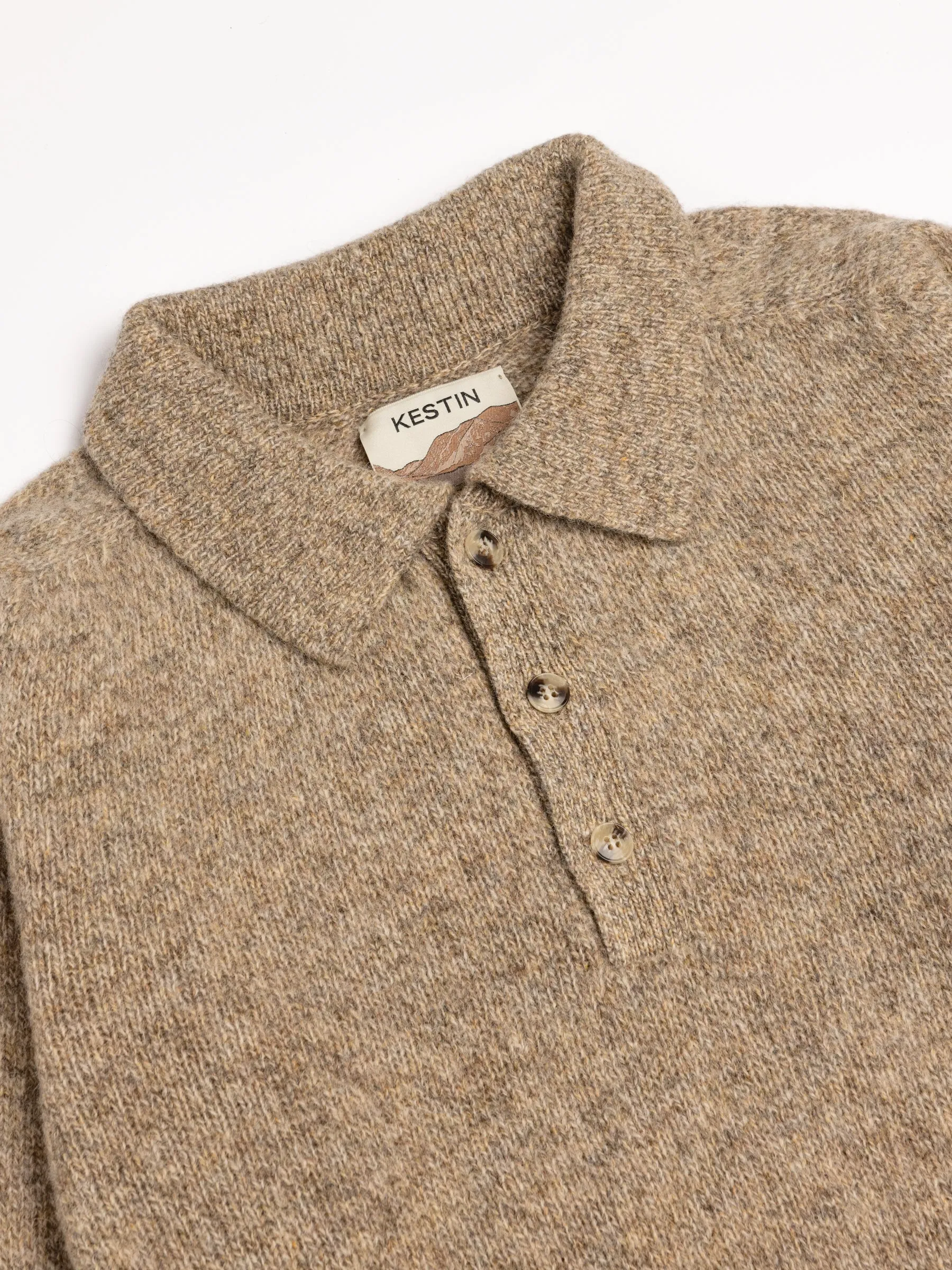 Lewis Brushed Shetland Polo in Mushroom Lambswool