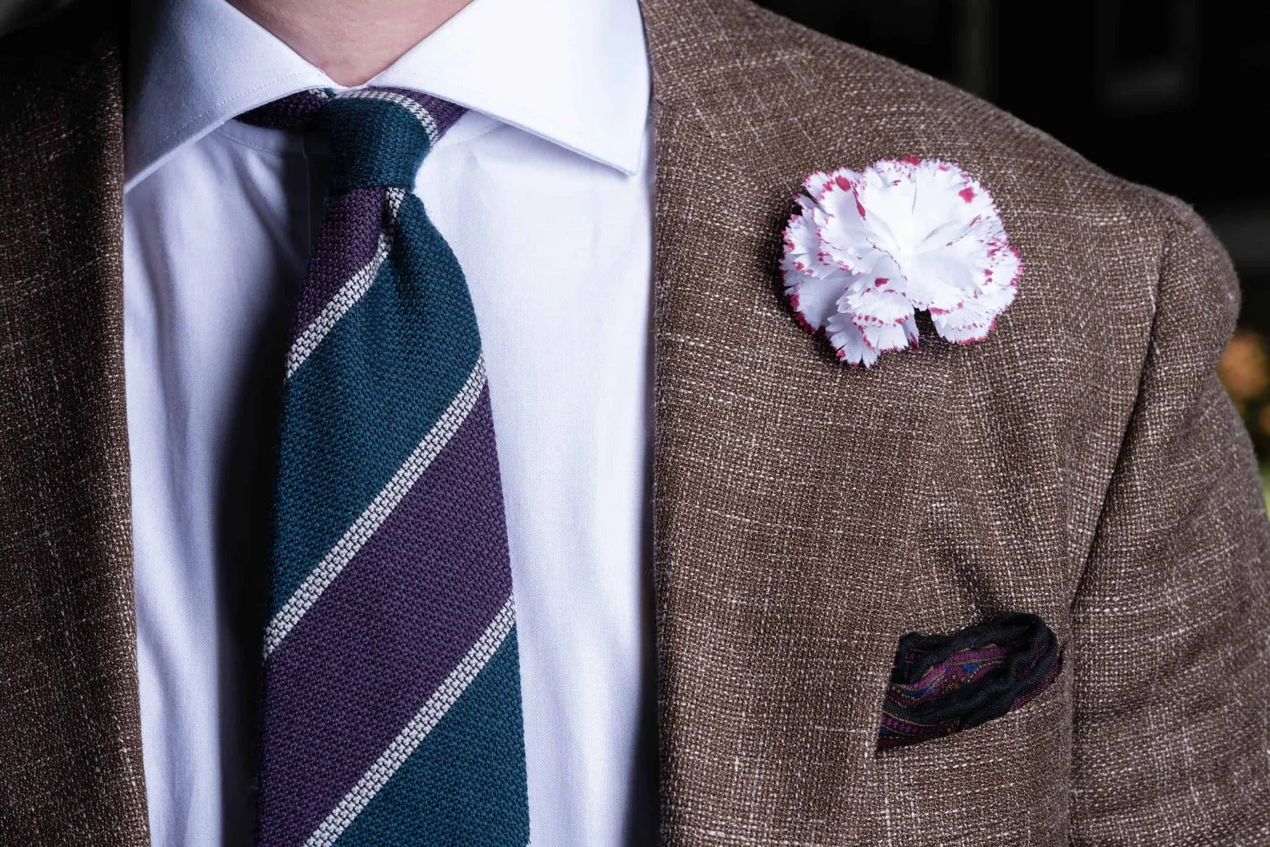 Life-Sized Magenta-Edged White Carnation Boutonnière Flower