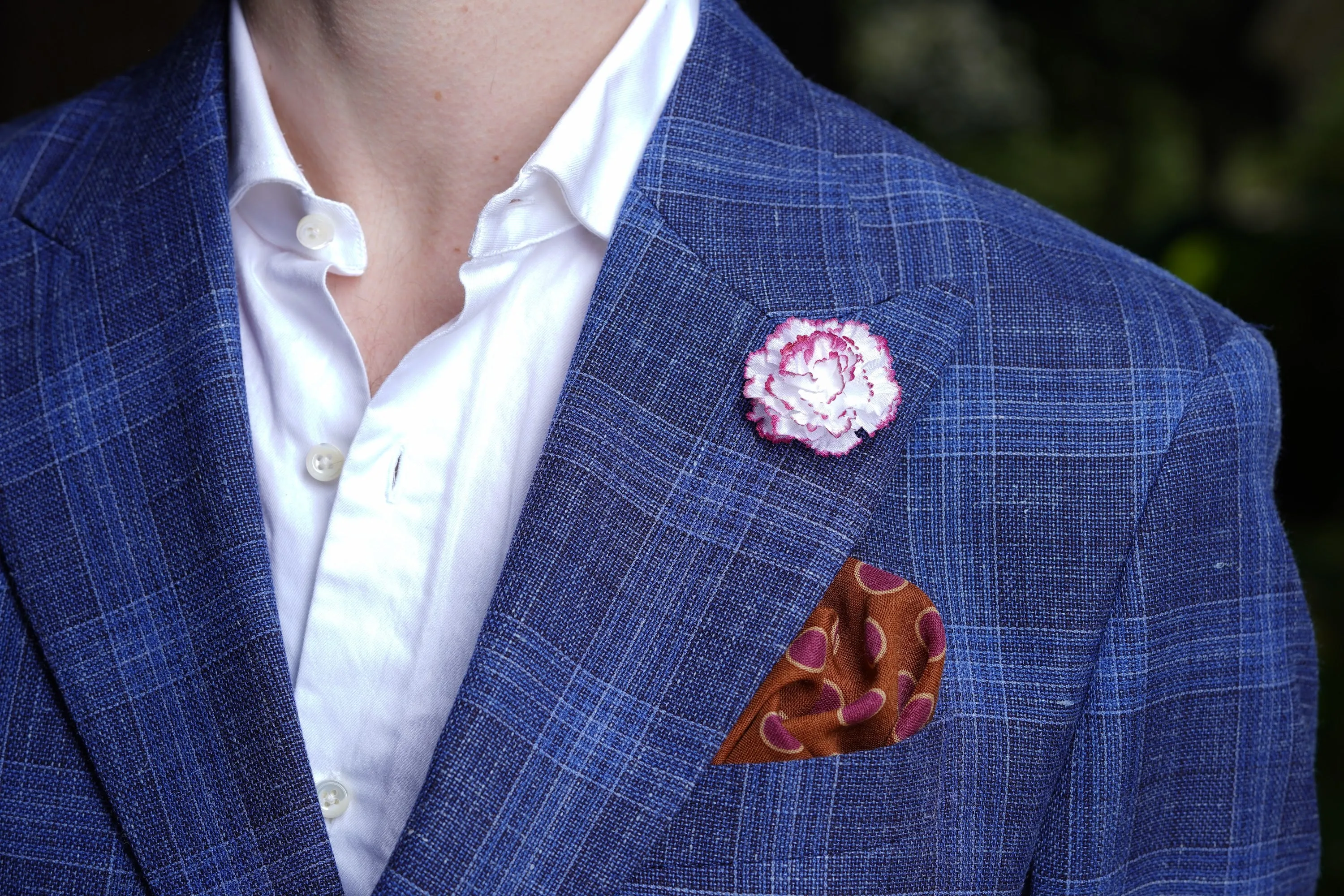 Life-Sized Magenta-Edged White Carnation Boutonnière Flower