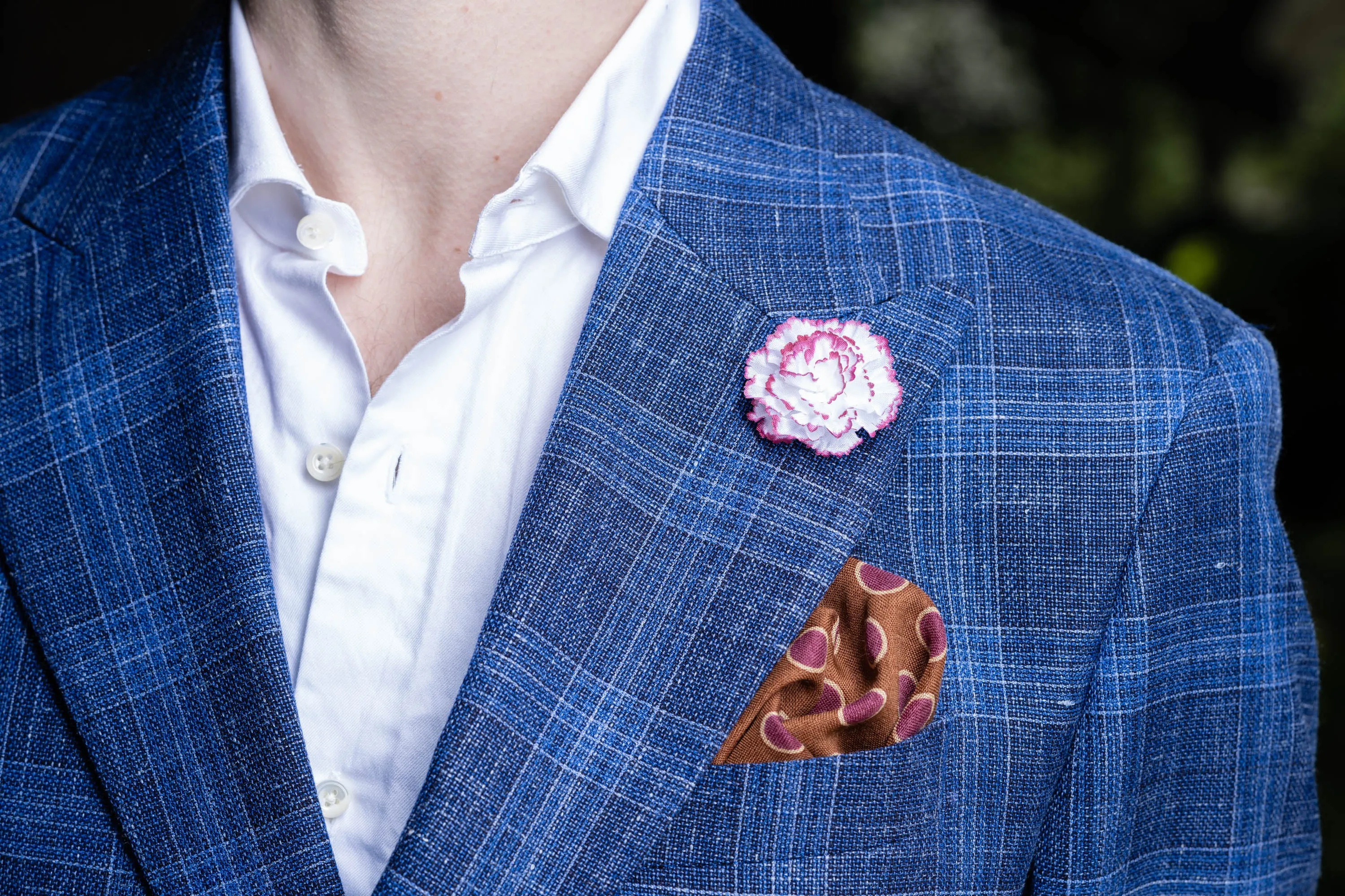 Life-Sized Magenta-Edged White Carnation Boutonnière Flower