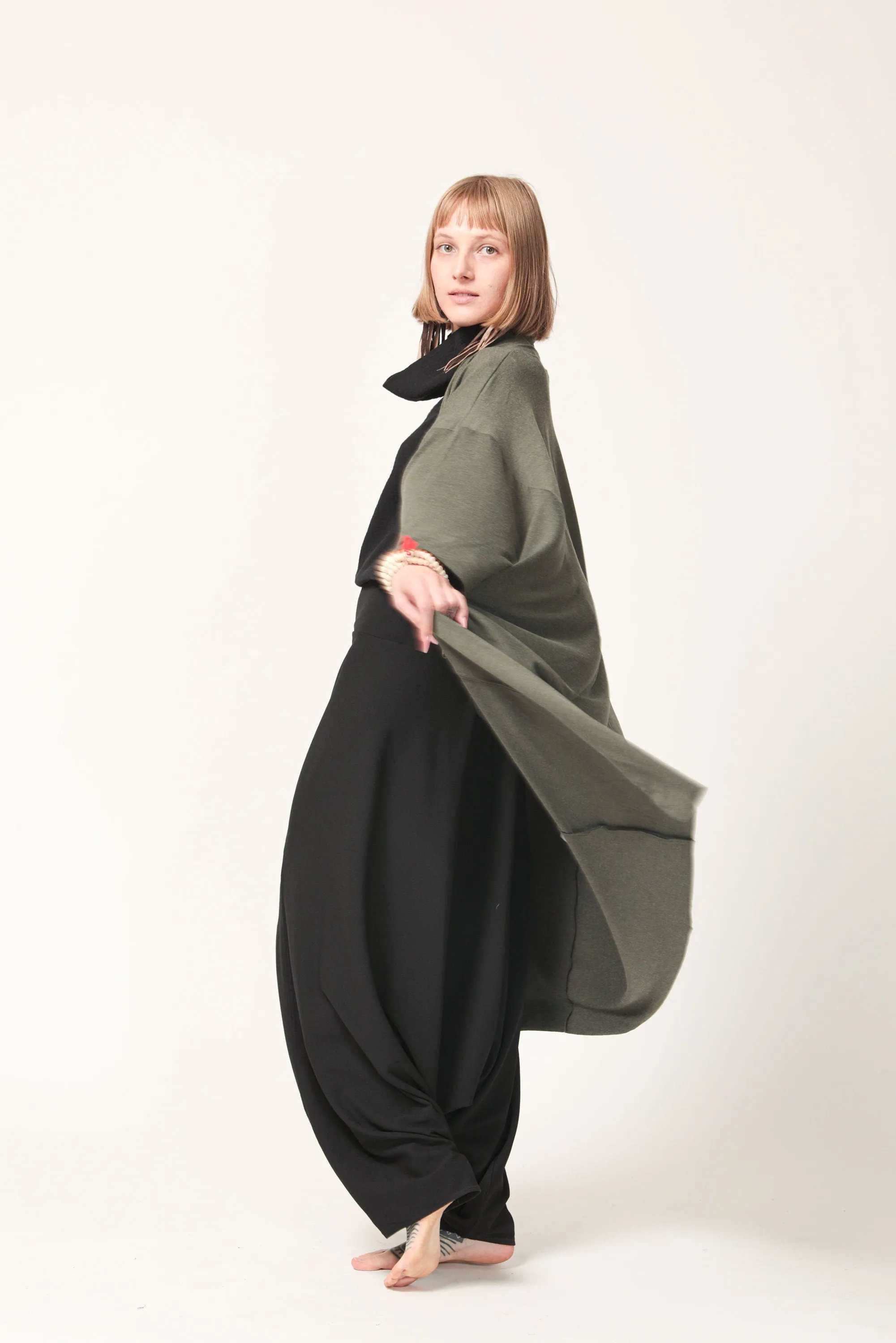 Long Green Haori Kimono Jacket for Women