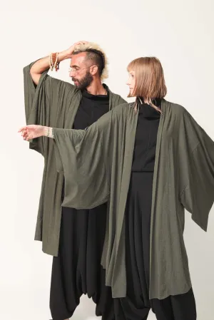 Long Green Haori Kimono Jacket for Women