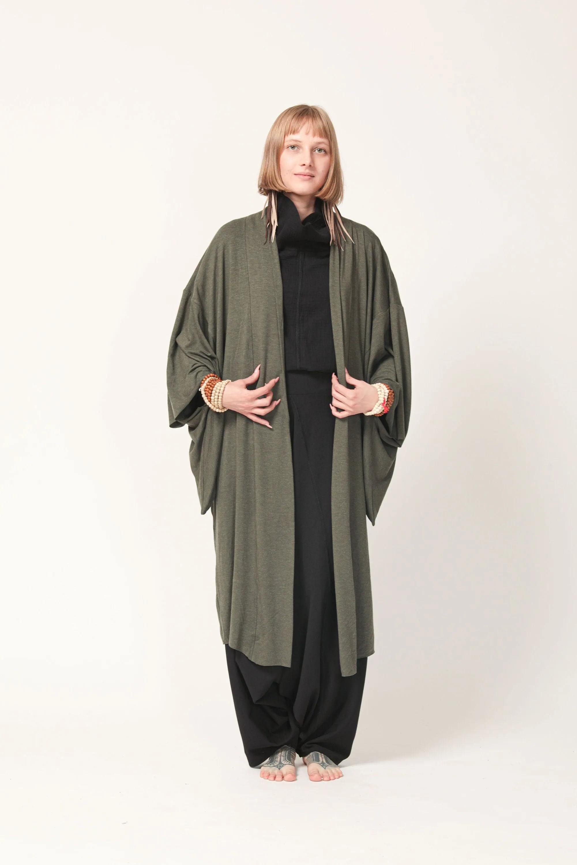 Long Green Haori Kimono Jacket for Women