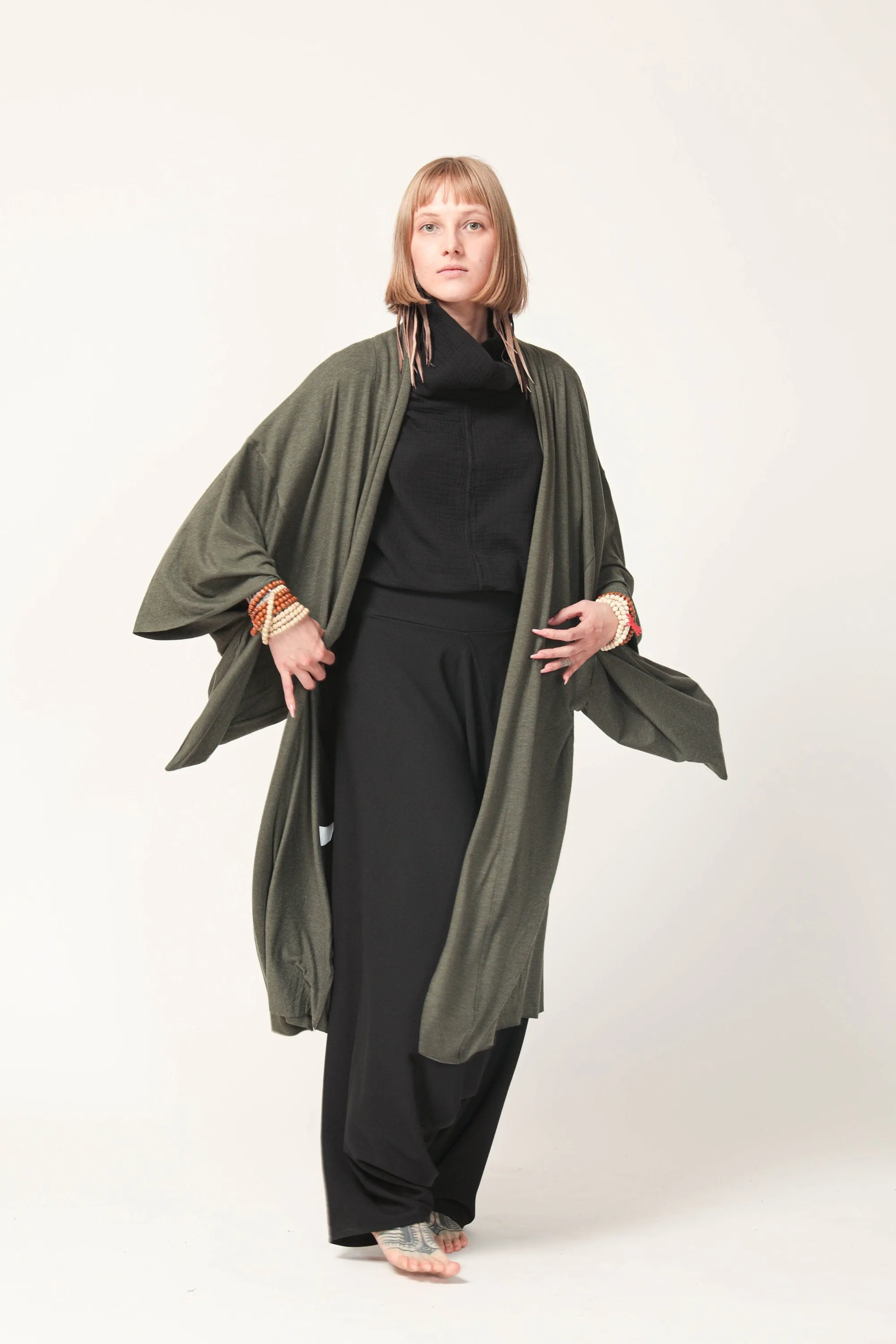 Long Green Haori Kimono Jacket for Women