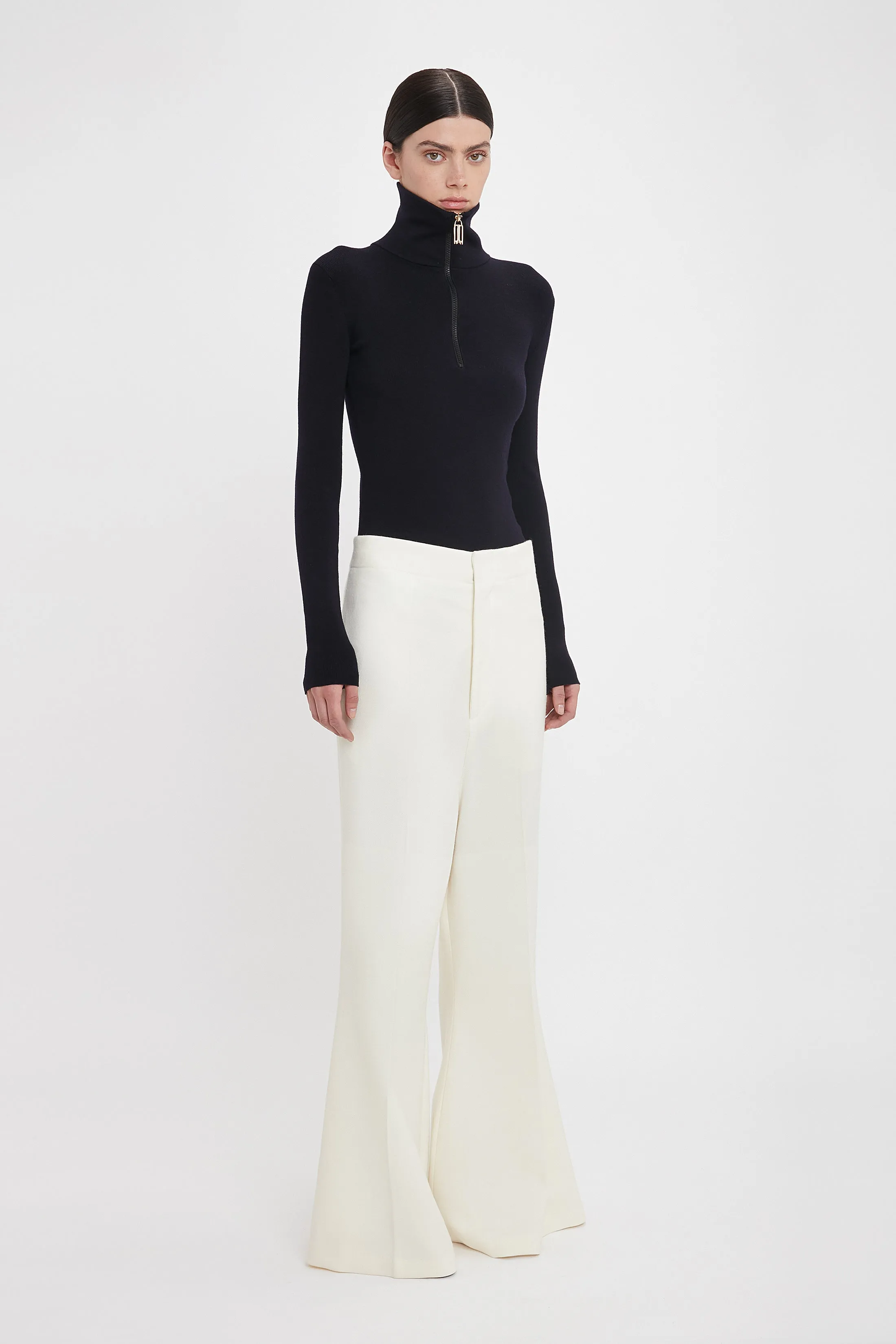 Low Rise Wide Leg Kick Trouser In Ivory