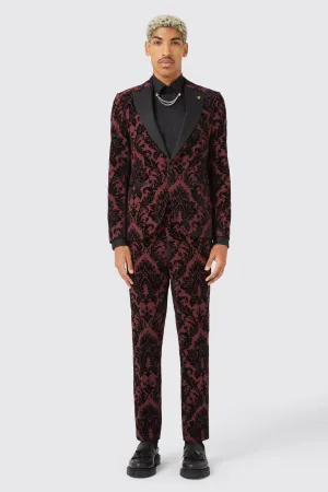 Lusk Slim Fit Burgundy Flocked Suit TT x AM - ARCHIVE