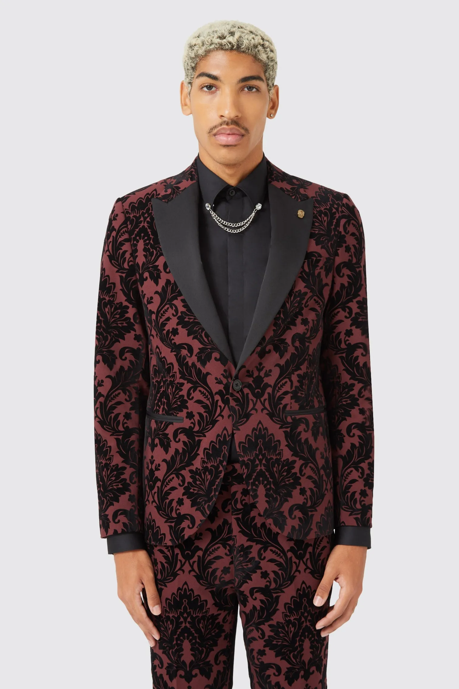 Lusk Slim Fit Burgundy Flocked Suit TT x AM - ARCHIVE