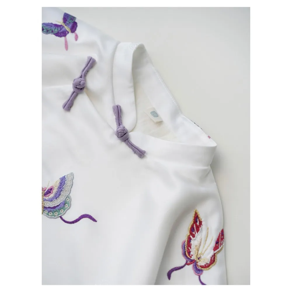 MaNa Mother & Daughter Butterfly Embroidery Silk Matching Tops