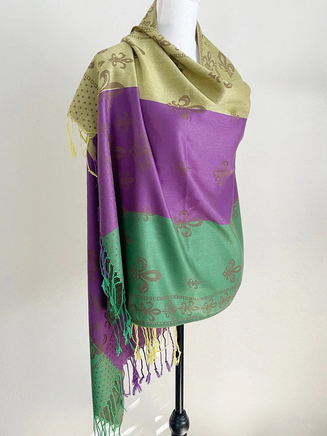 Mardi gras Fleur 'de Lis Fringe Oblong Scarf