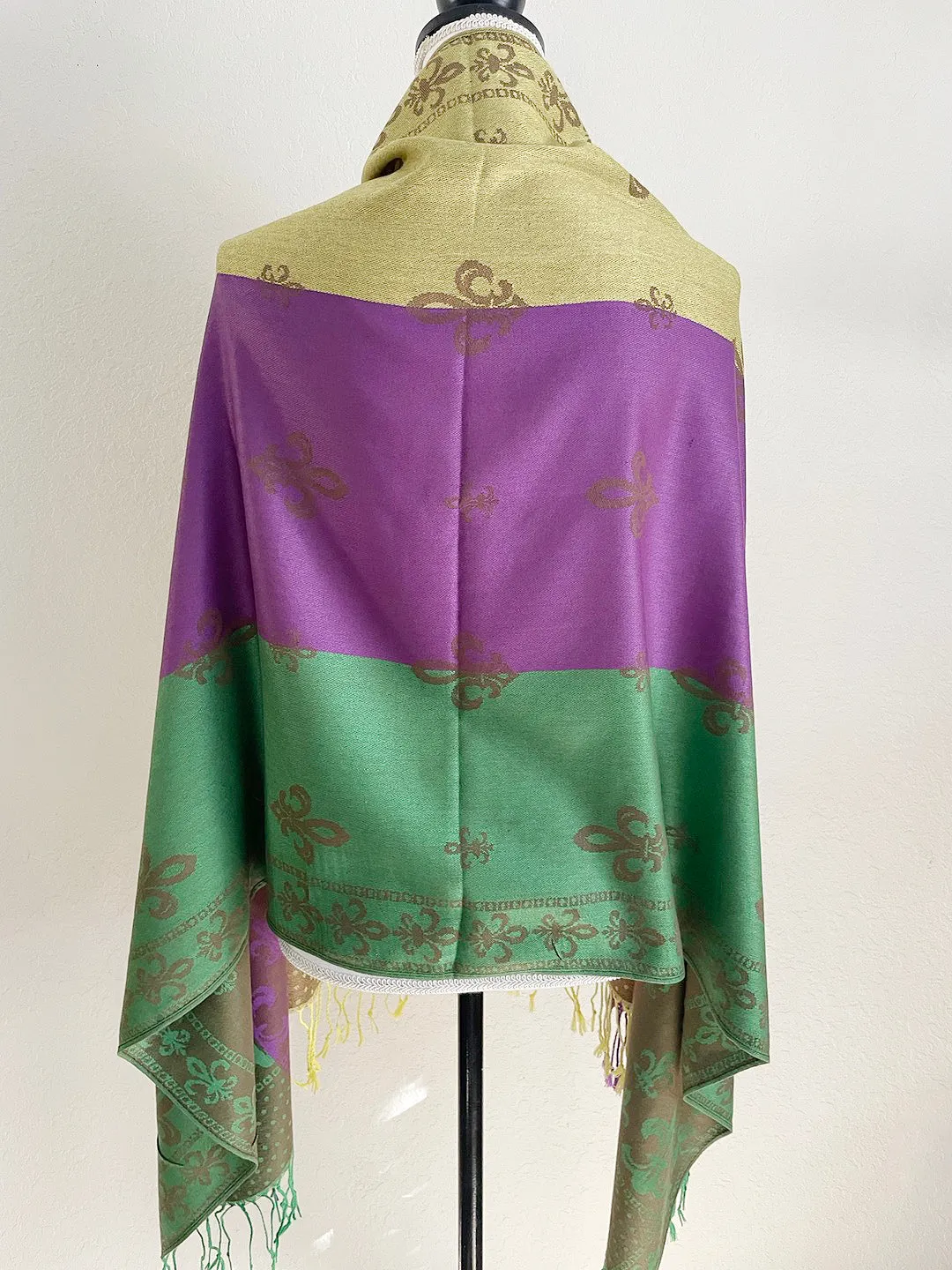 Mardi gras Fleur 'de Lis Fringe Oblong Scarf