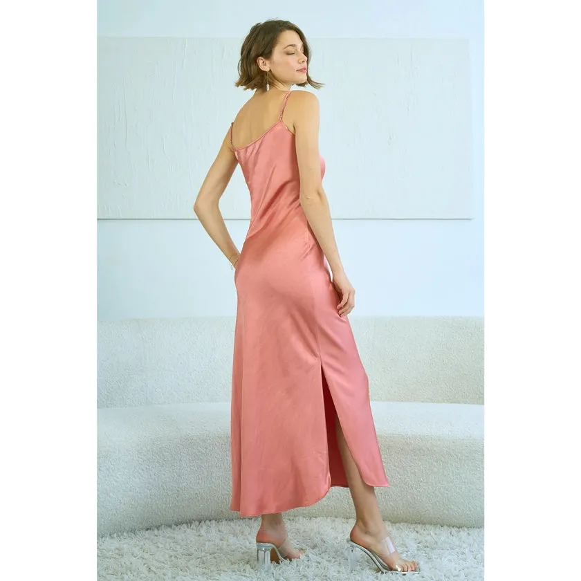 Maronie Satin Slip Maxi Dress | Rose