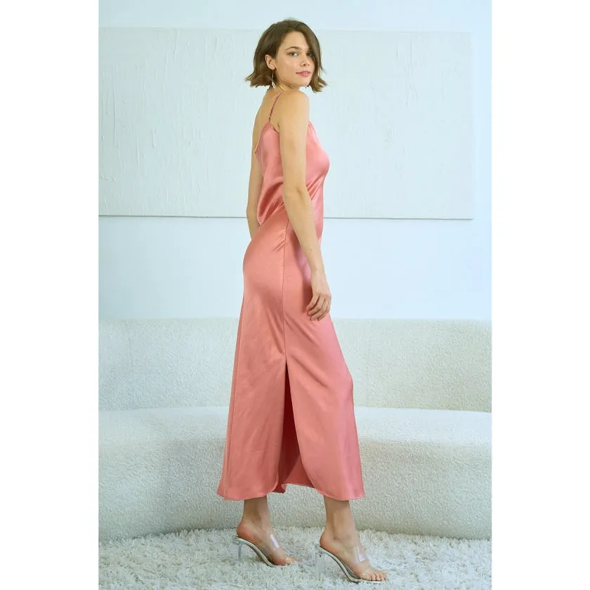 Maronie Satin Slip Maxi Dress | Rose