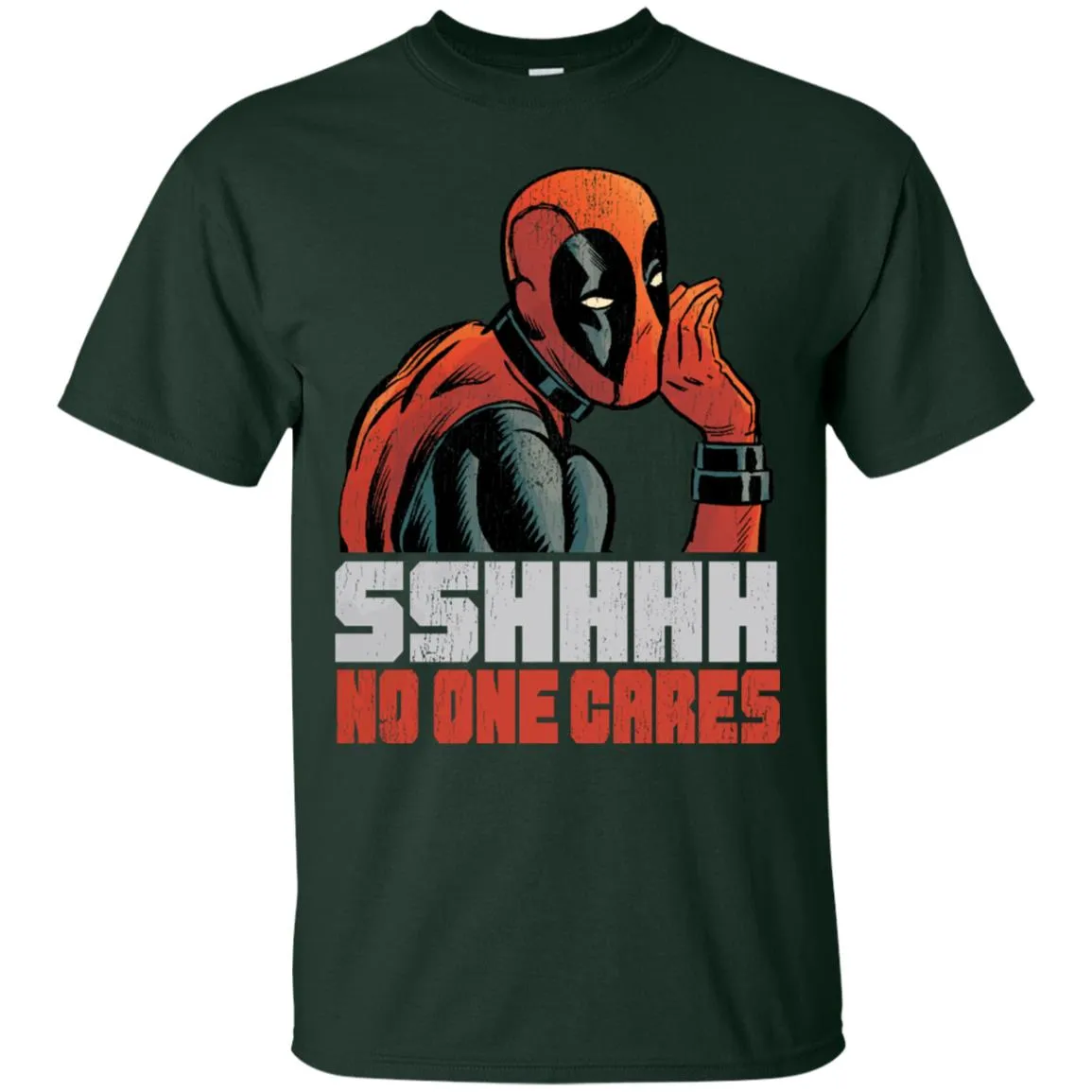 Marvel Deadpool Shhh No One Cares Whisper Men Cotton T-Shirt