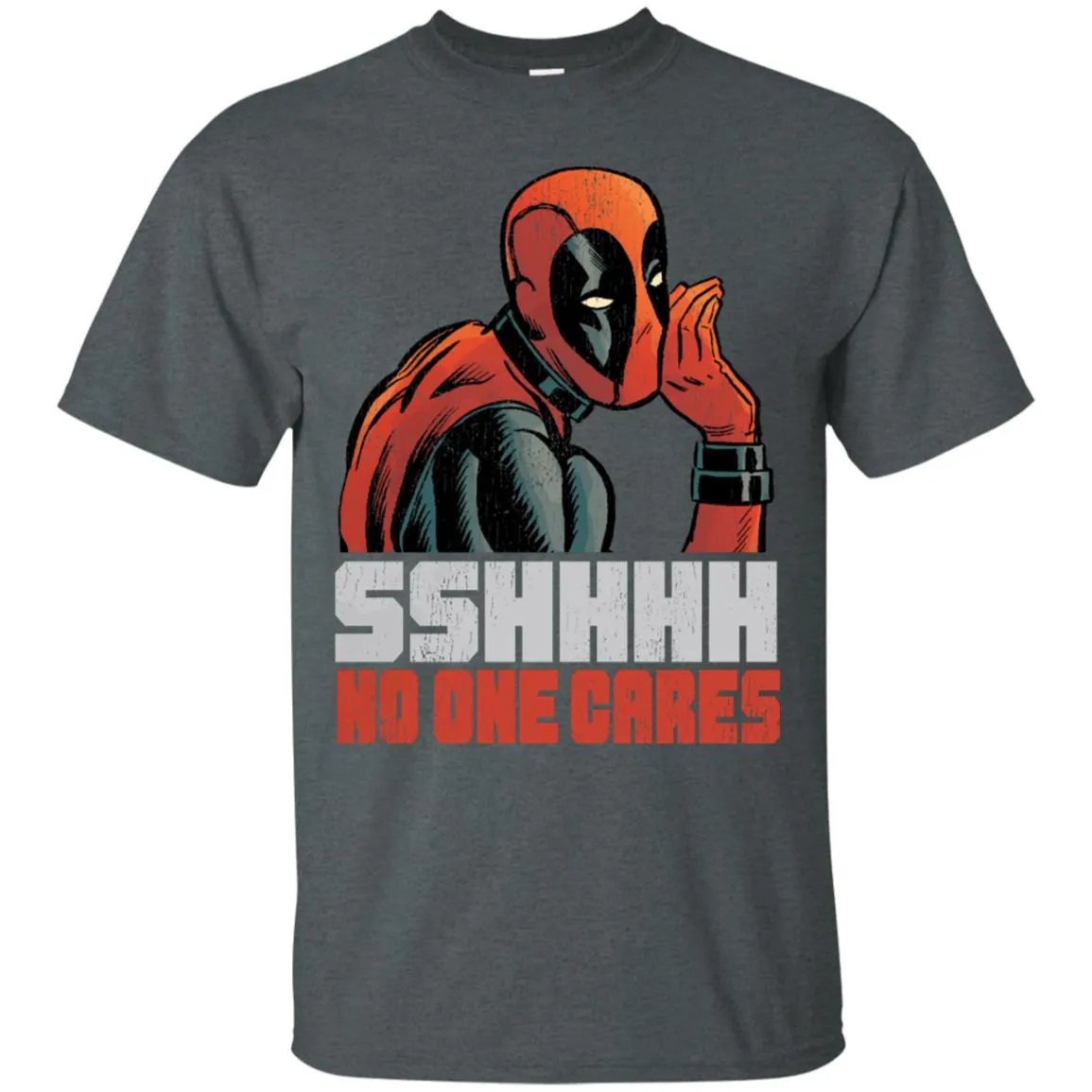 Marvel Deadpool Shhh No One Cares Whisper Men Cotton T-Shirt