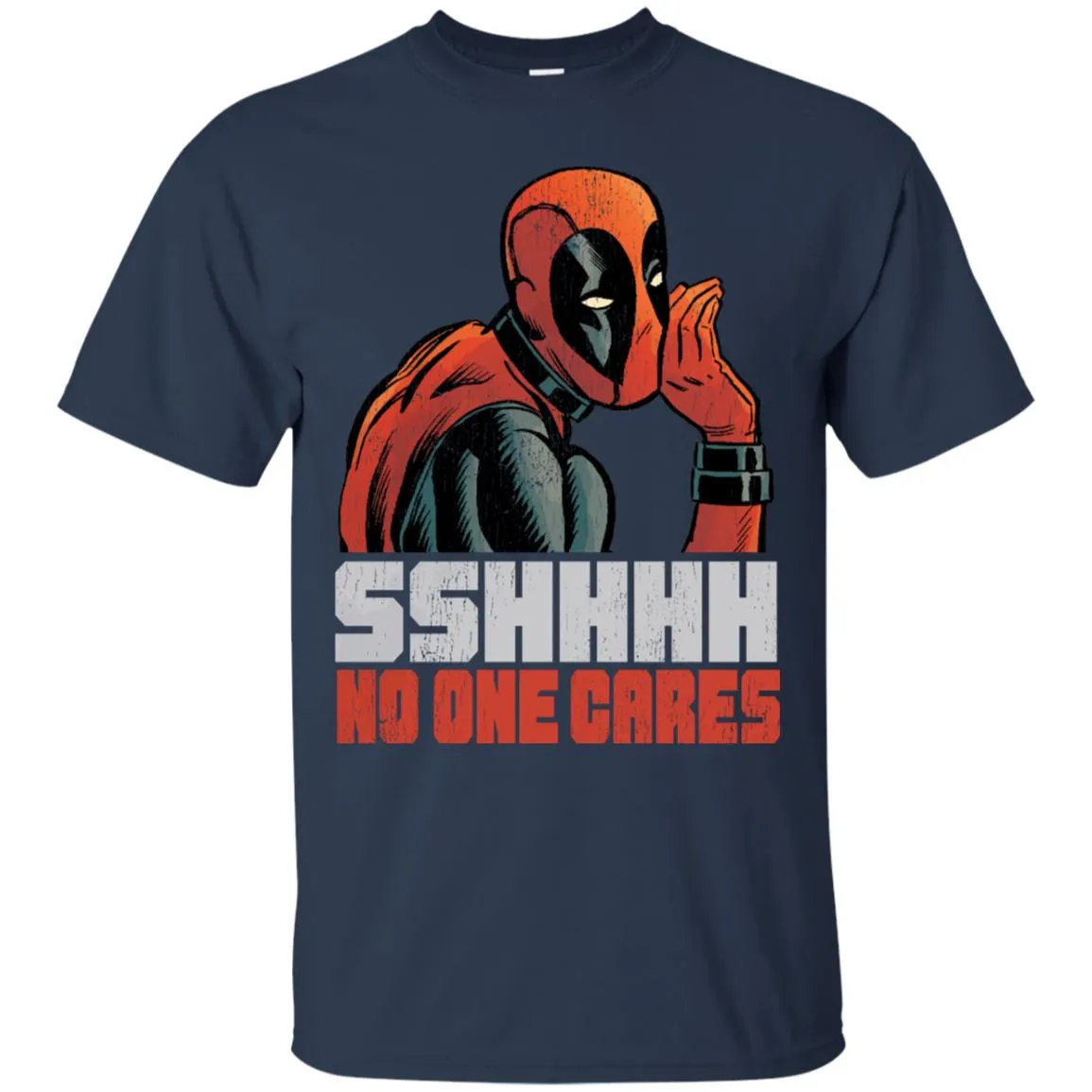 Marvel Deadpool Shhh No One Cares Whisper Men Cotton T-Shirt