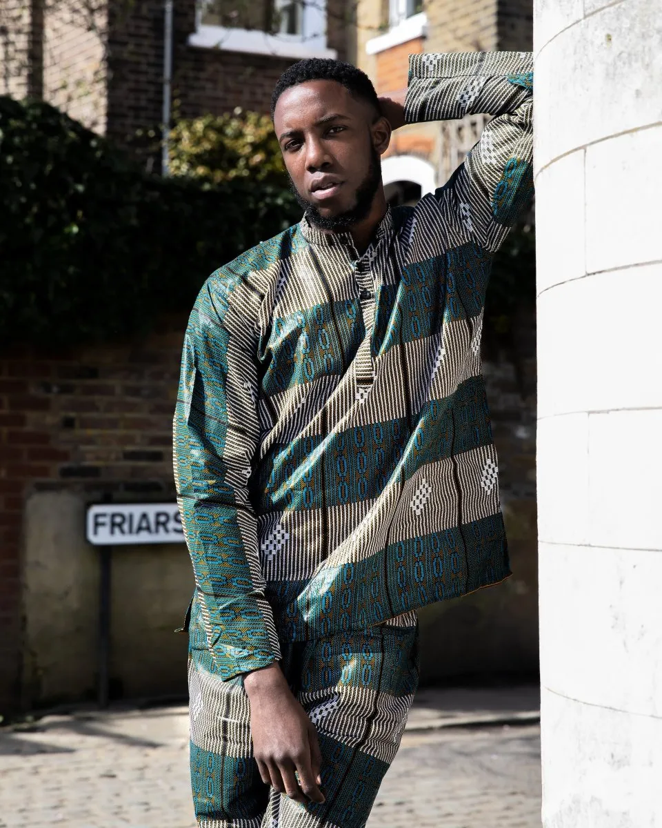 Matching African Suit In Blue Kente