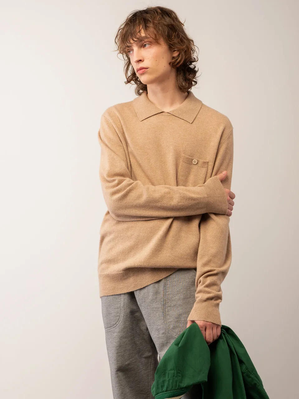 Men Polo Sweater_Camel