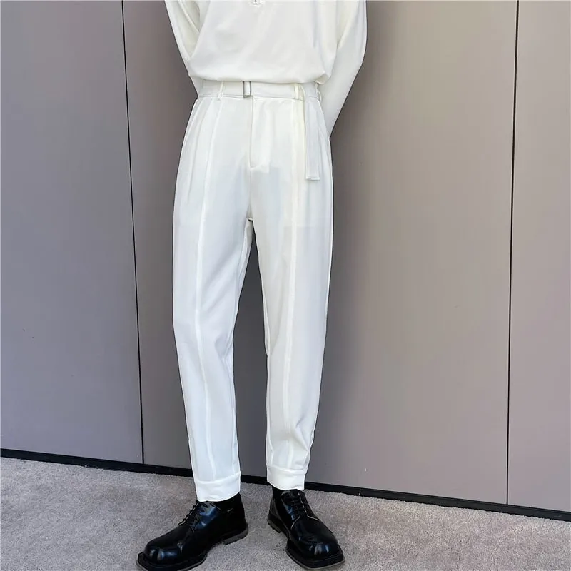 Men Solid Man Trouser with Belt Spring Length Casual Pant Quality