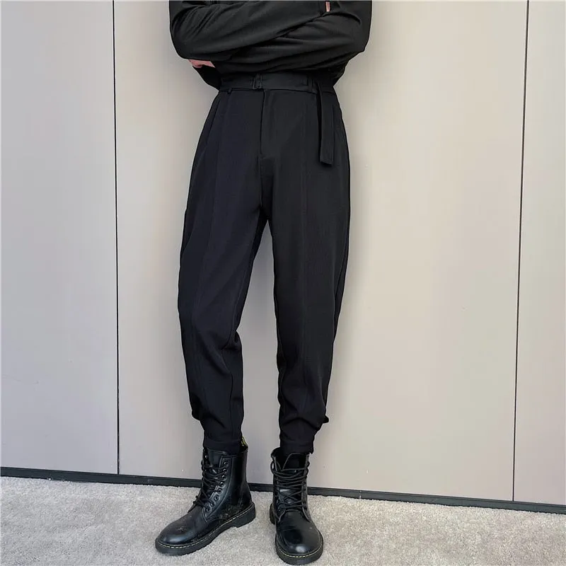 Men Solid Man Trouser with Belt Spring Length Casual Pant Quality