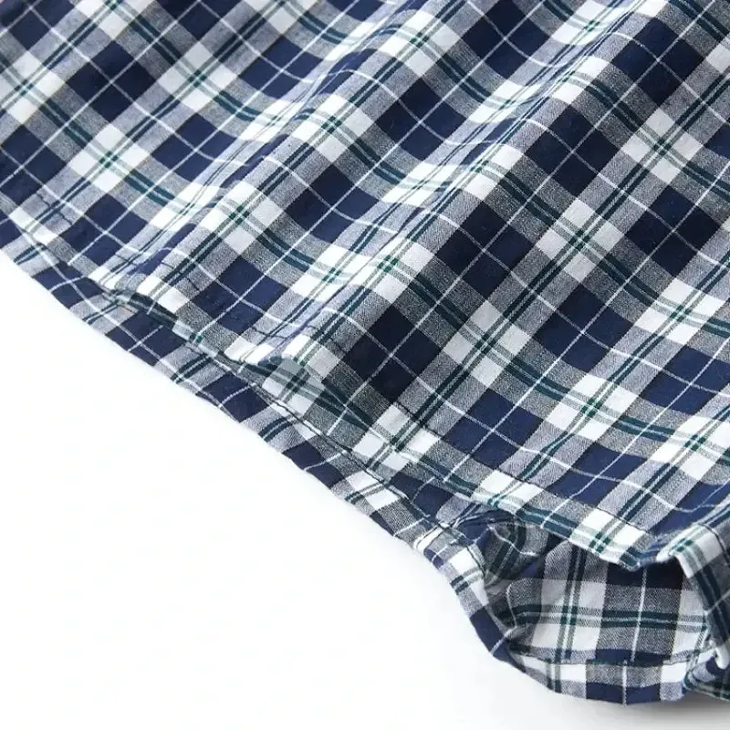 Mens Cotton Underwear Casual Boxers Plaid Elastic Waistband Boxer Shorts Button Men Boxer Underwear Comfortable Underwear S-XL