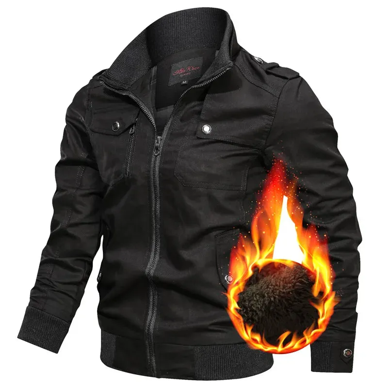 Men's Winter Fleece Warm Cargo Jackets New Fashion Bomber Parkas Men's Simple Motorcycle Warm Windproof Baseball Coats