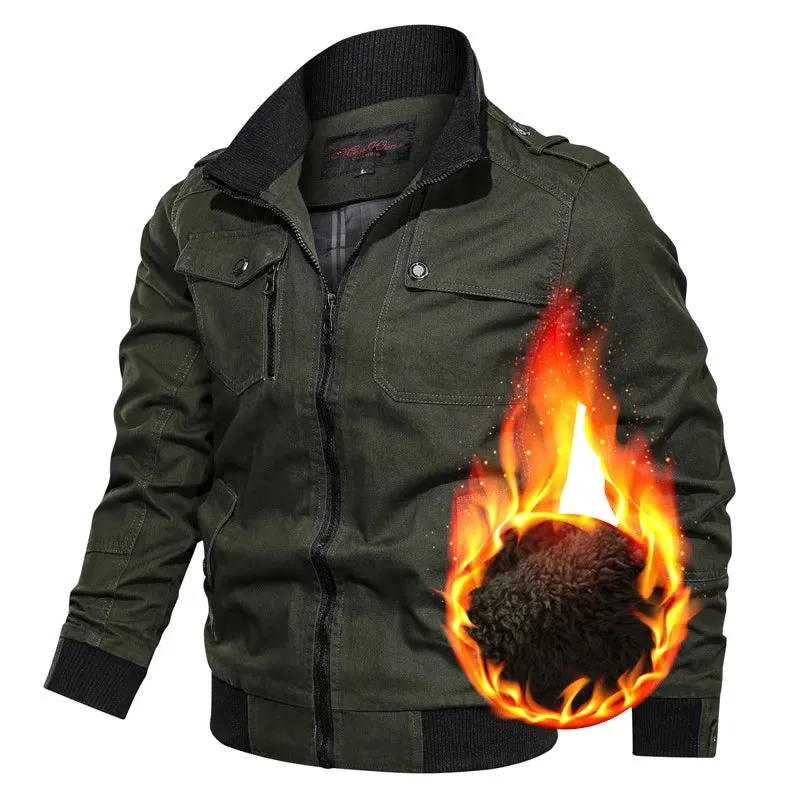 Men's Winter Fleece Warm Cargo Jackets New Fashion Bomber Parkas Men's Simple Motorcycle Warm Windproof Baseball Coats